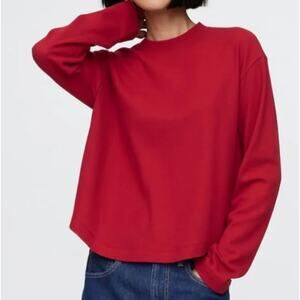 GAP Oversized Waffle Knit T-Shirt Womens M Sled Red Long Sleeve Top Mockneck